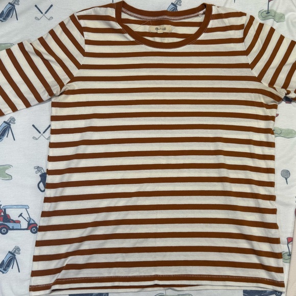 Madewell Tan and White Striped long-sleeved shirt size small - Picture 4 of 14